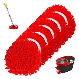 3 Pack Chenille Microfiber Mop Head Replacements for Spin Mop System | Reusable Dust & Floor Cleaning Refills, Deep Cleaning Mop Pads (Red)