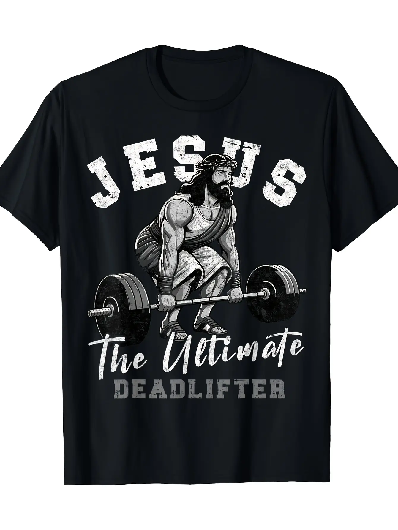 Jesus the King of Hard Lifts Christian Gym T-Shirt - Funny Weightlifting Jesus Design with Deadlift Motivational Slogan Soft Breathable Fabric Unisex Casual Round Neck Tee for Men & Women Church & Workout Apparel