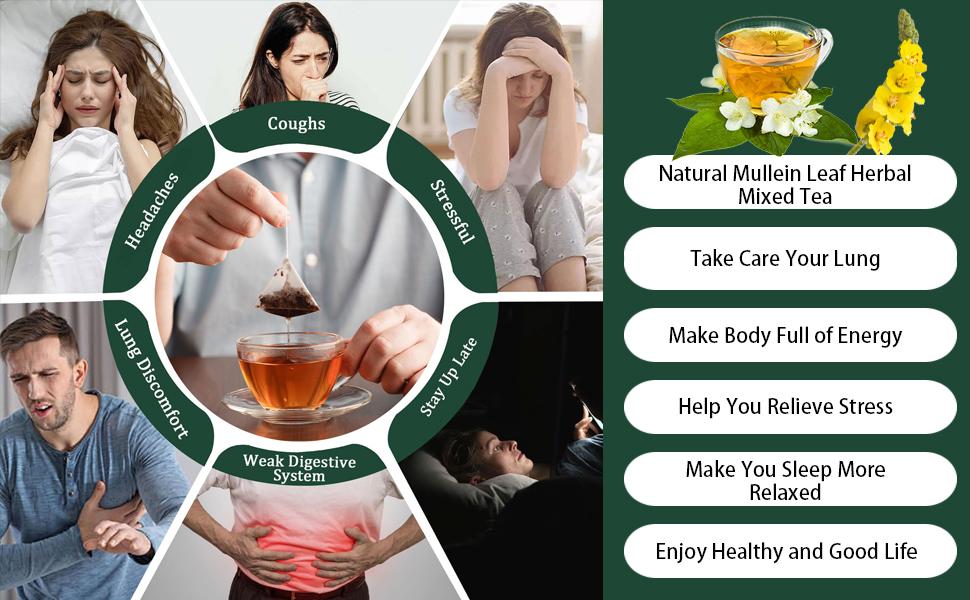 Mullein Tea Bags - Lung Clearing, Herbal Tea, Caffeine Free, 20 Bags Natural Blend of Herbal Ingredients