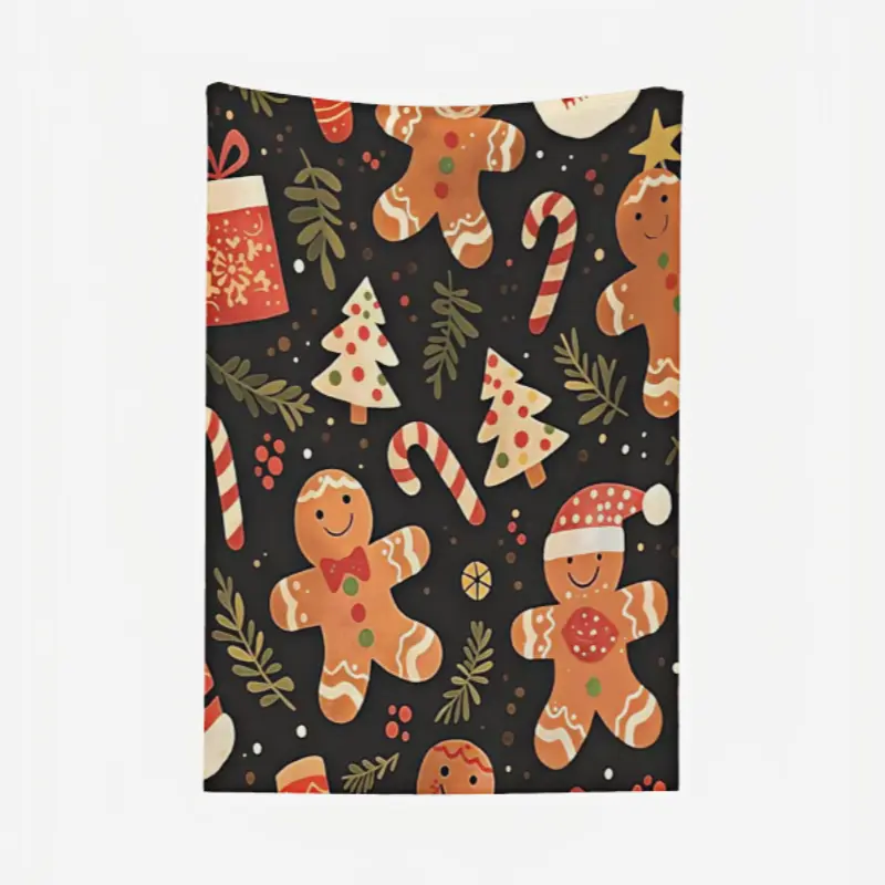 For Family Machine Washable Christmas Gingerbread Man & Candy Cane Print Bed Blanket Cozy Holiday Sleep & Lounge Essential