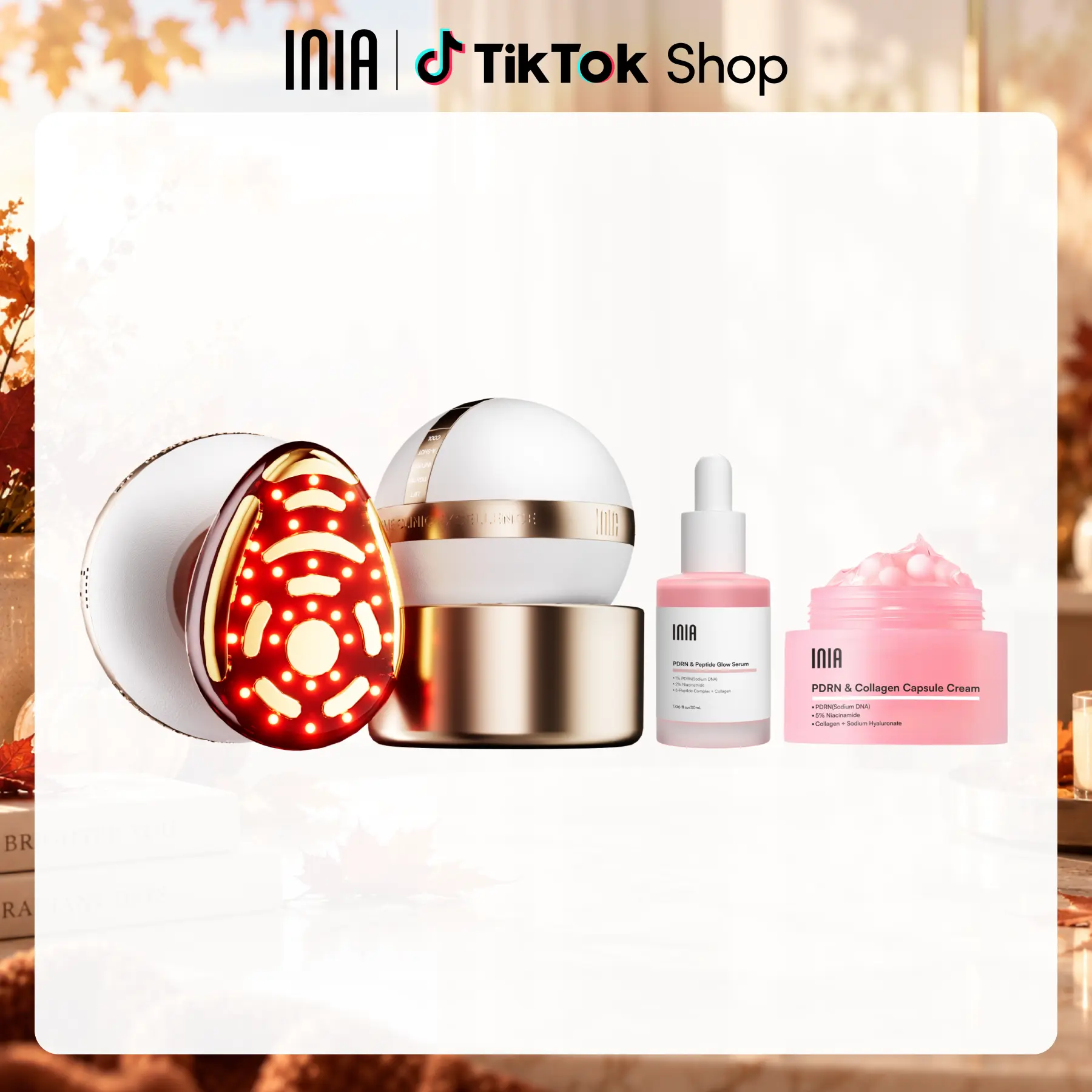 INIA SPHERA & PDRN Peptide Repair Skincare Bundle - RF & LED Face Lifting Device, Facial Beauty Machine, Skin Tightener with EMS Microcurrent, Red Light, Cryo Cooling, hd 14650, Peptide Cream & Serum for Repair & Hydration (Mother's Day Gift)