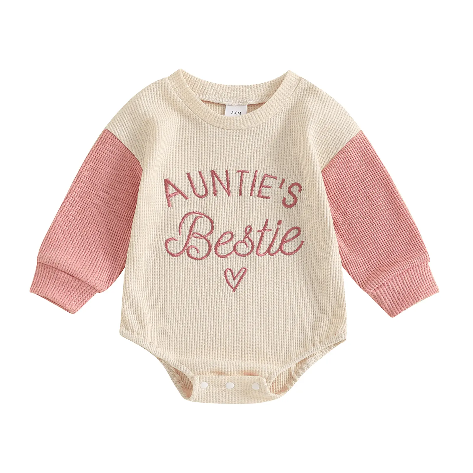 Newborn Baby Girl Waffle Oversized Sweatshirt Bubble Romper Aunties Bestie Embroidery Long Sleeve Onesie Bodysuit Fall Winter Outfit