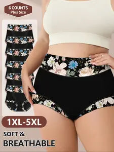 Women's Plus Size Underwear Set, High Waist Floral Design, Soft Breathable Fabric, Comfortable Fit, Ideal for All Seasons