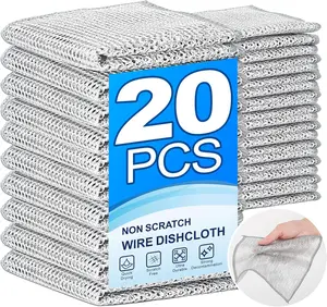 20 Pcs Multipurpose Wire Dishwashing Rags, Non-Scratch Reusable Cleaning Cloths for Kitchen, Tableware, Household and Metal