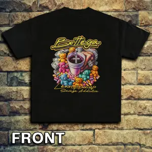 LEAN POUR UP SAVAGE ADDICTIVE MONEY BEAR COUGH SYRUP Print Men's & Women's Y2K Streetwear T-Shirt - 100% Cotton Oversized Loose Fit Retro Graphic Tee with Iconic Slogans, Unisex Casual Shirt for Fall