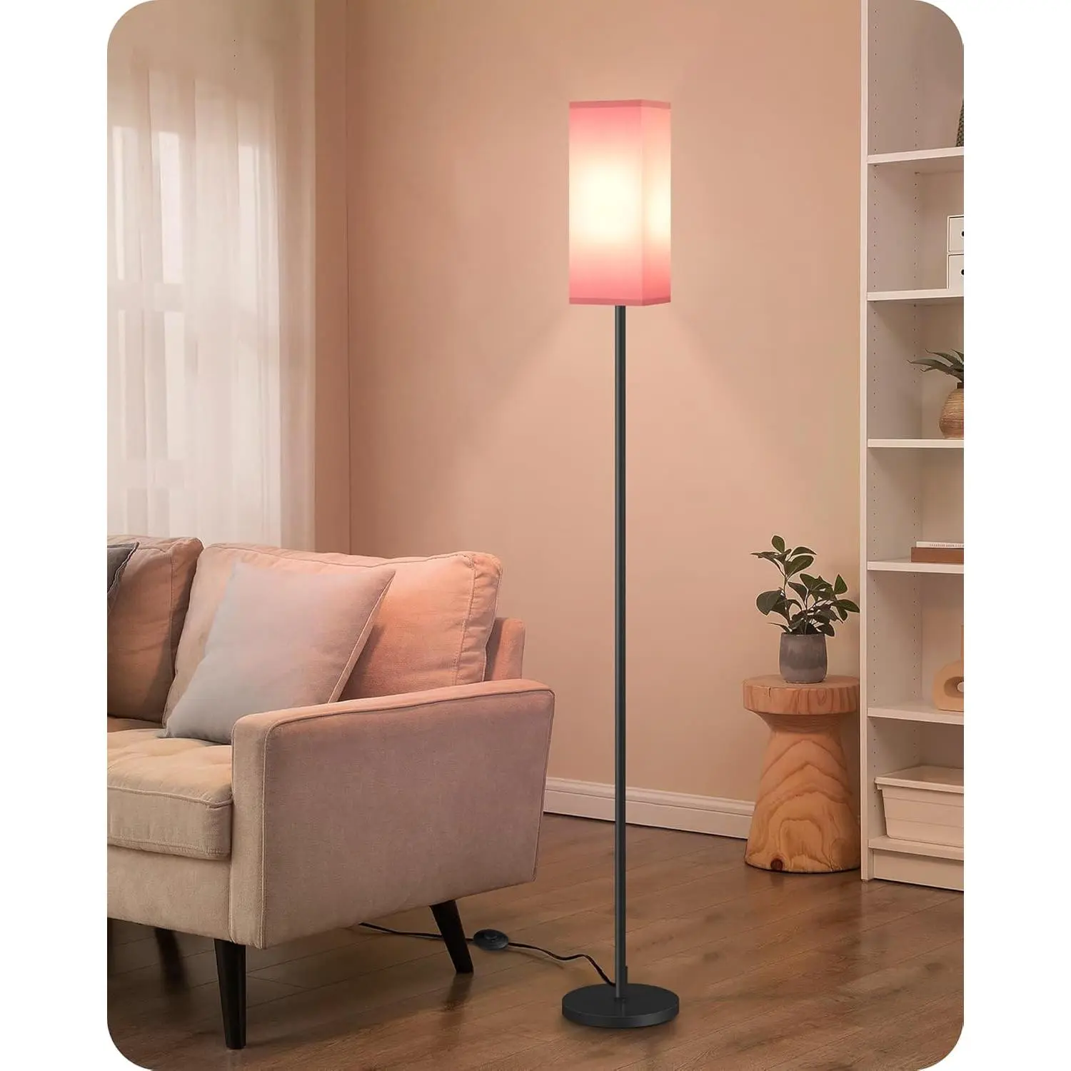 Floor Lamp, Pole Lamp with Foot , Modern Standing Lamp Lampshade, Minimalist Freestanding Lamp (Bulb Not Included), for Living Room, Bedroom Office FCC Listed, Black and Pink P07LD05