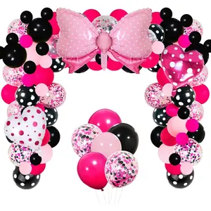 Mini Moe Balloon Garland Arch Kit Light Pink Rose Red Black Bot Latex Balloons Confetti Balloon Bow Heart Love Foil Balloons Set for Baby Shower Decorations Birthday Party Supplies