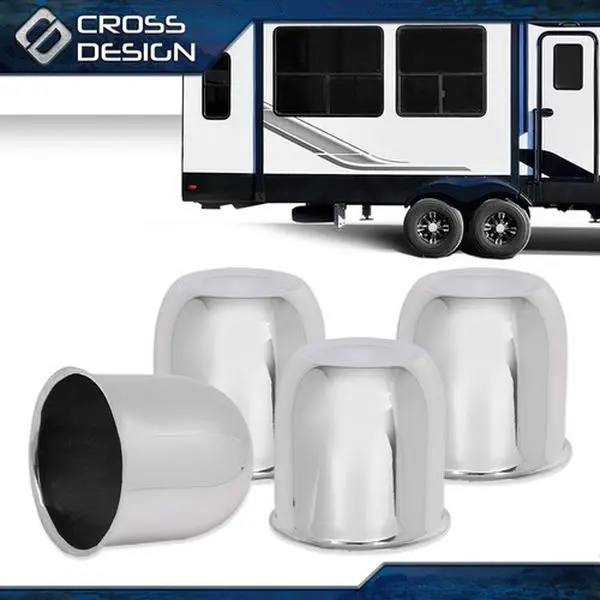 CROSSDESIGN Silver Iron Tire Caps Set - 4pcs Push-Through Aftermarket Wheel Rim Hub Centre Caps with Limited Life Guarantee for 3.25" Bore Trailer Rims