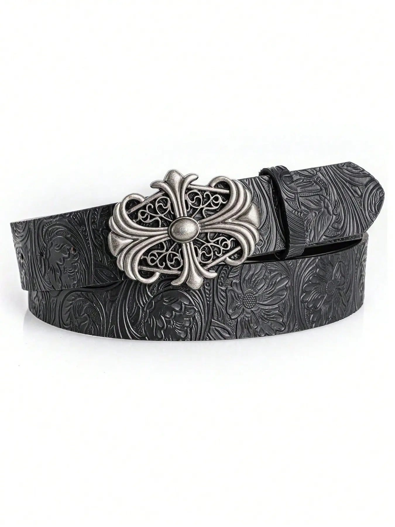 1pc Men's Retro Belt Bohemian Style-Chic Black Faux Leather Belt with Vintage Hollow Buckle - Fashion Personalized Belt For Men Women Punk Rock Y2K Style - Versatile For Jeans, Dresses & Casual Wear & Party Fashion Vintage Belts