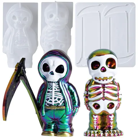 Grim Reaper Skull Resin Mold - Let's Resin Gothic Halloween DIY Craft, Skeleton Figurine & Spooky Decor Silicone Mold