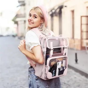 Clear Backpack for School Heavy Duty PVC Transparent Bookbag for Girls Stadium Approved See Through BackpackC28ChicLadyHub