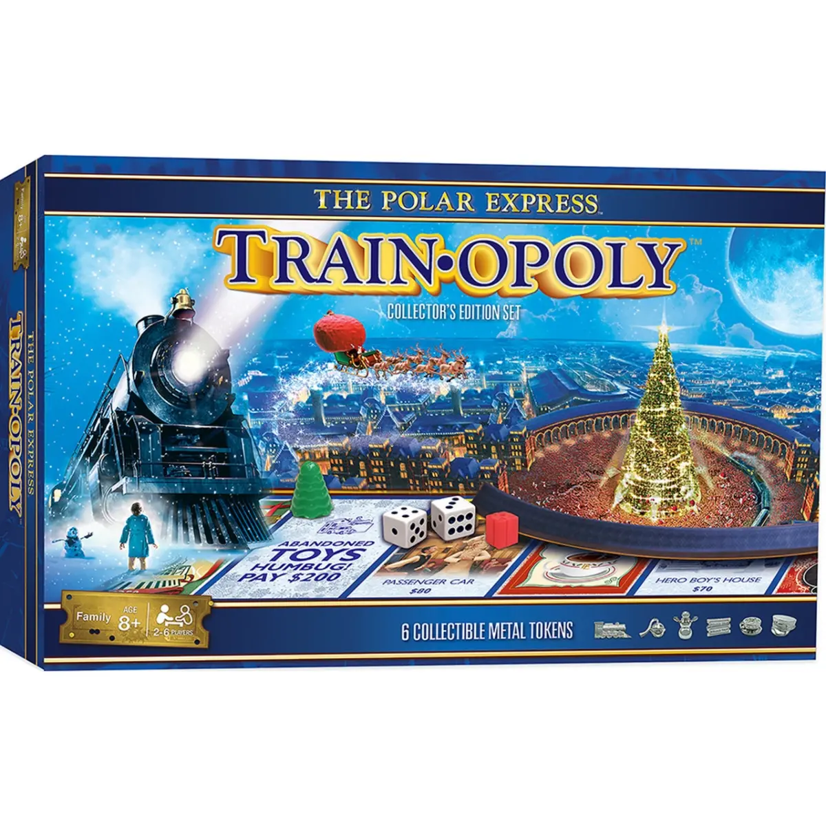 MasterPieces 42081 The Polar Express Train-Opoly Board Game, Ages 8+, Plastic & Metal Components, for Toys & Hobbies Board Game Enthusiasts