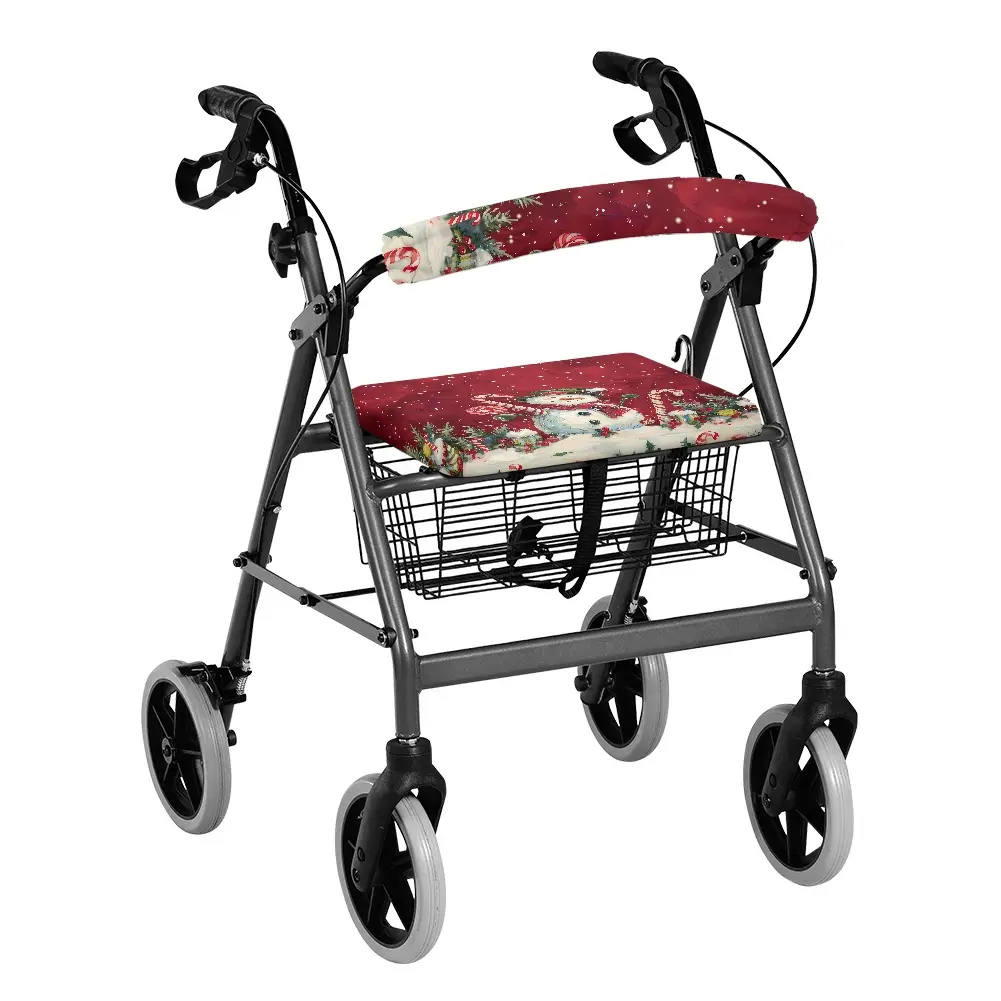 Christmas Rollator Walker Seat & Backrest Rollbar Covers Set Durable Washable for Seniors Men Women - Cute Winter Snowman Print Rollator Accessories Perfect for Walks Grocery Runs Senior Center Visits Holiday Family Gatherings Home Use