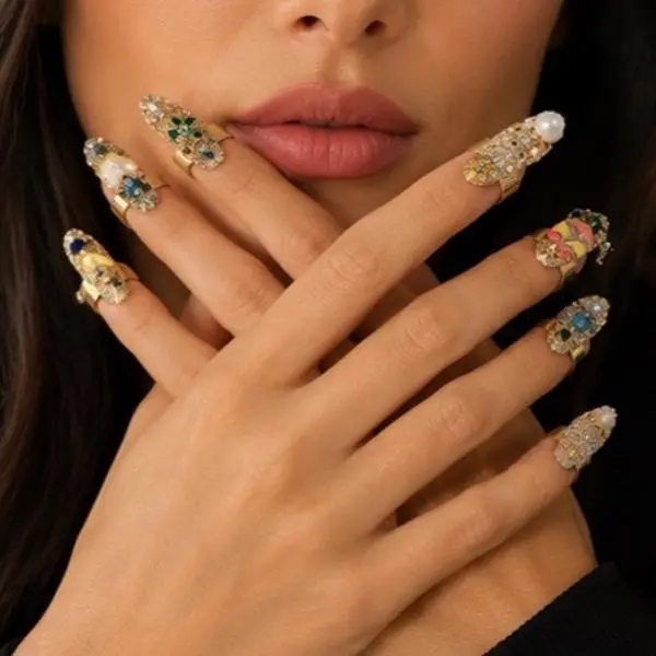 Nail Rings Set with Sparkling Accents, 4-Piece Adjustable Princess Style Finger Jewelry for Women, Nail Art Accessory, Female, Cute, Glamorous, Elegant, Adjustable Finger Jewelry, 4 Random, Princess Look, Sparkle, Four