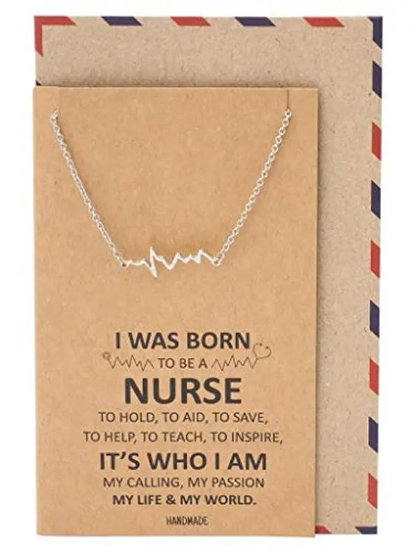 Quan Jewelry EKG Heartbeat Necklace, Lifeline Pulse Pendant, Female Nurse RN Nursing School Graduation Gifts with Greeting Card