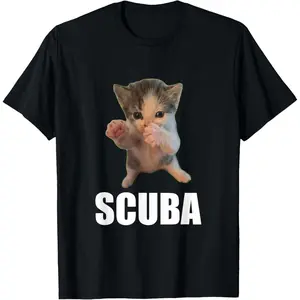 Cute Scuba Dancing Meme Cat Shirt, Funny Scuba Diving Cat Meme Graphic Tee, 100% Cotton Adult Unisex Short Sleeve, Ships from USA