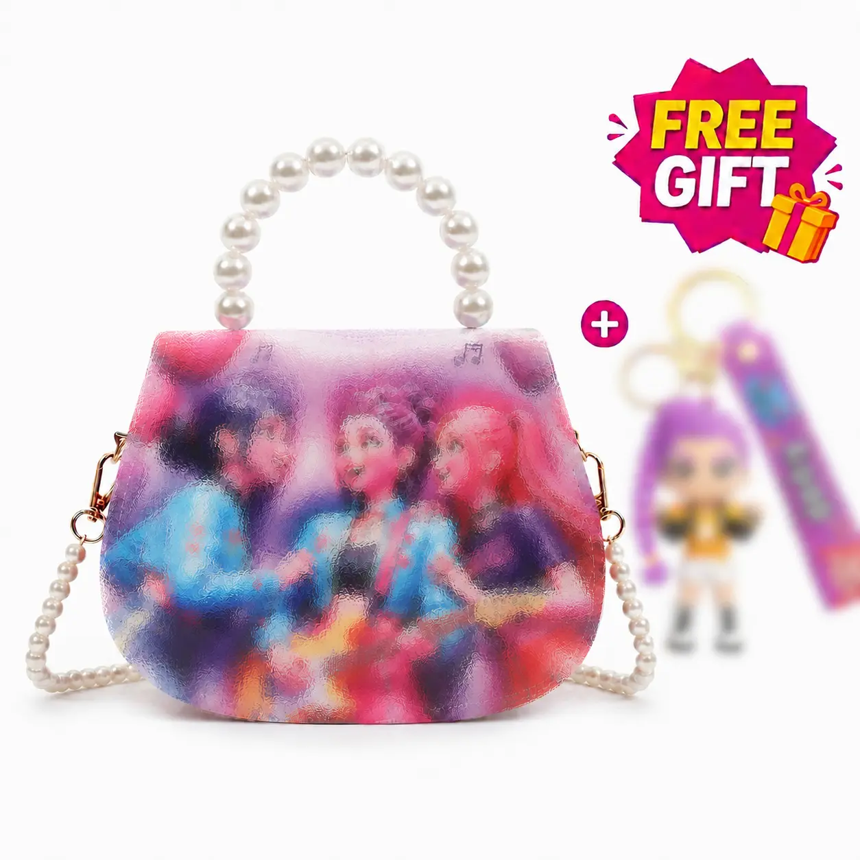3D enhanced textureCute Girls Crossbody Bag with Pearl Handle, Small Shoulder Purse for Kids, Lightweight Fashion Handbag for Travel, Party, School, Holiday Gift, Doll Accessory Included, Adjustable Strap, Convertible Shoulder & Crossbody Bag