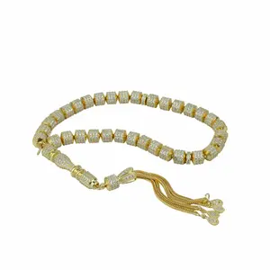 Gold Plated Sterling Silver Zirconia Paved Tasbih Cylindrical Worry Beads