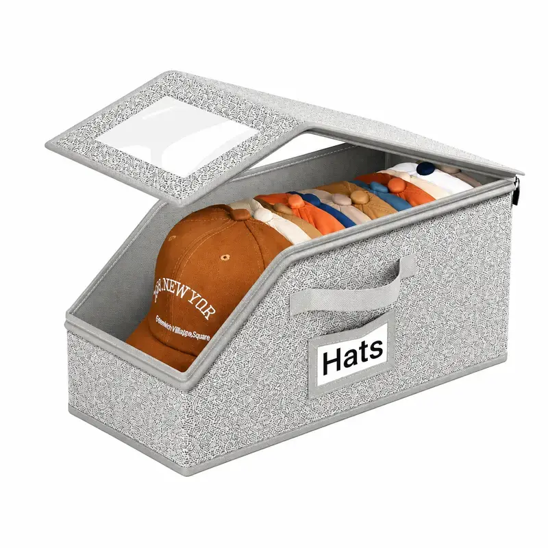 Stackable Baseball Cap Storage Box, Holds Up to 24 Hats – Durable Foldable Cardboard Organizer, Large Capacity Hat & Toy Storage Solution, Versatile Home & Bedroom Organizer, Dustproof, Space Saving Window