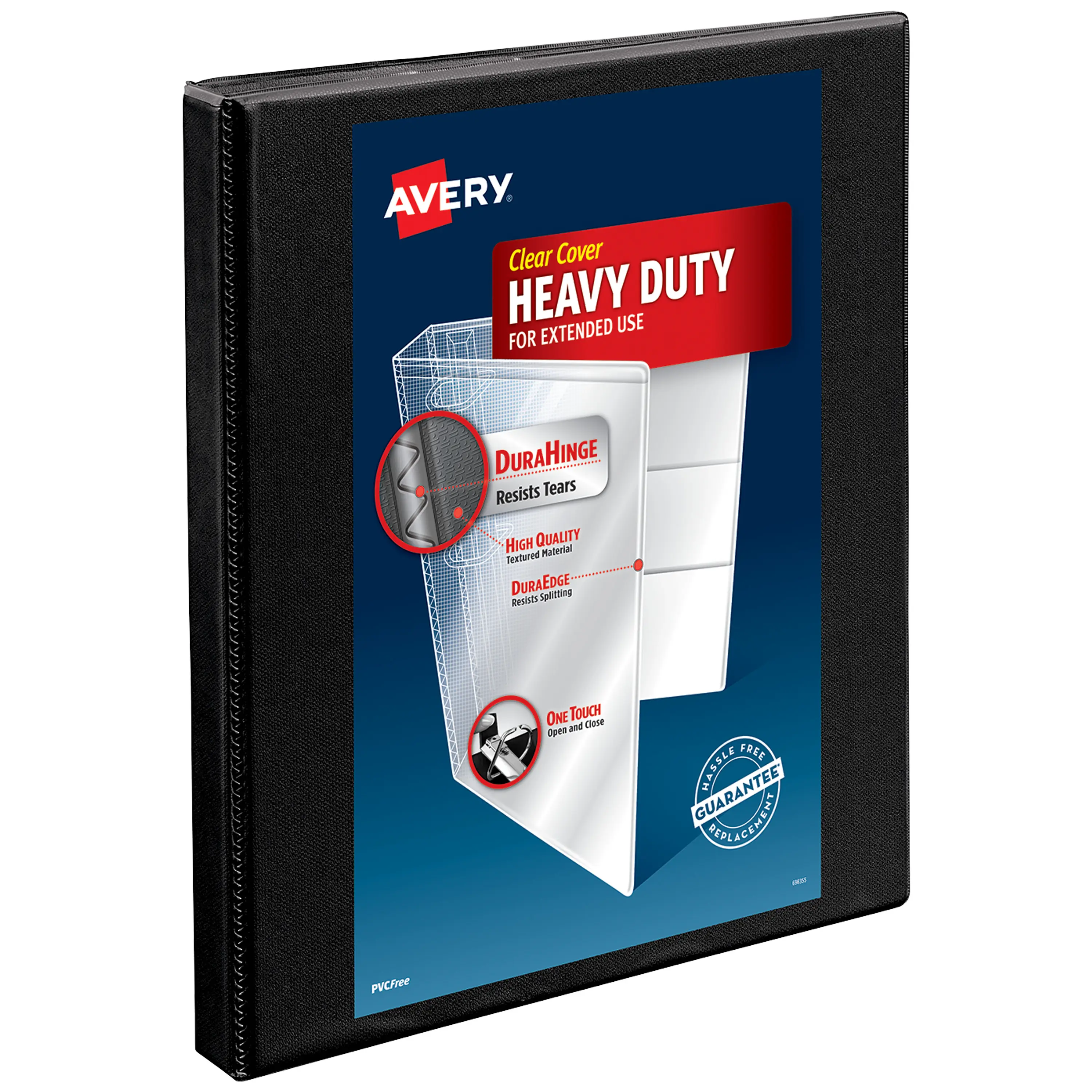 Avery Nonstick Heavy-Duty View 3 Ring Binder, 0.5" Slant Rings, 1 Black Binder (05233)
