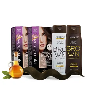 NK Professional Care BOXY COLOR Brown Tone 4.0 Hair Dye Kit with Color Reviving Shampoo & Conditioner Set - 100% Gray Coverage Vegetal Protein Formula Salon-Quality Results