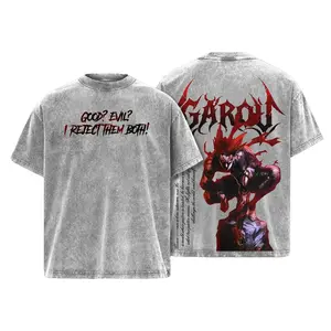 Unisex 1 Punch Man SS3 Garou God Awakened Red Demon Form Graphic T-Shirt - Baggy Oversized Washed Heavy Cotton Shortsleeve Casual Loose Streetwear Vintage Anime Manga Hero Hunter Top