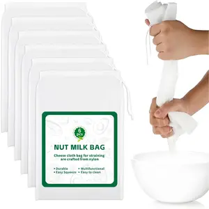 6-Count Nylon Nut Milk Bag, 12x8in Durable 200-Mesh Kitchen Sieve & Utensil, Fine Mesh Strainer for Yogurt, Tofu, Cheese