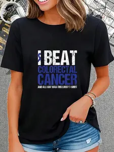 100% Cotton  Colorectal Cancer Survivor Gifts I Beat Colon Cancer Blue T-Shirt