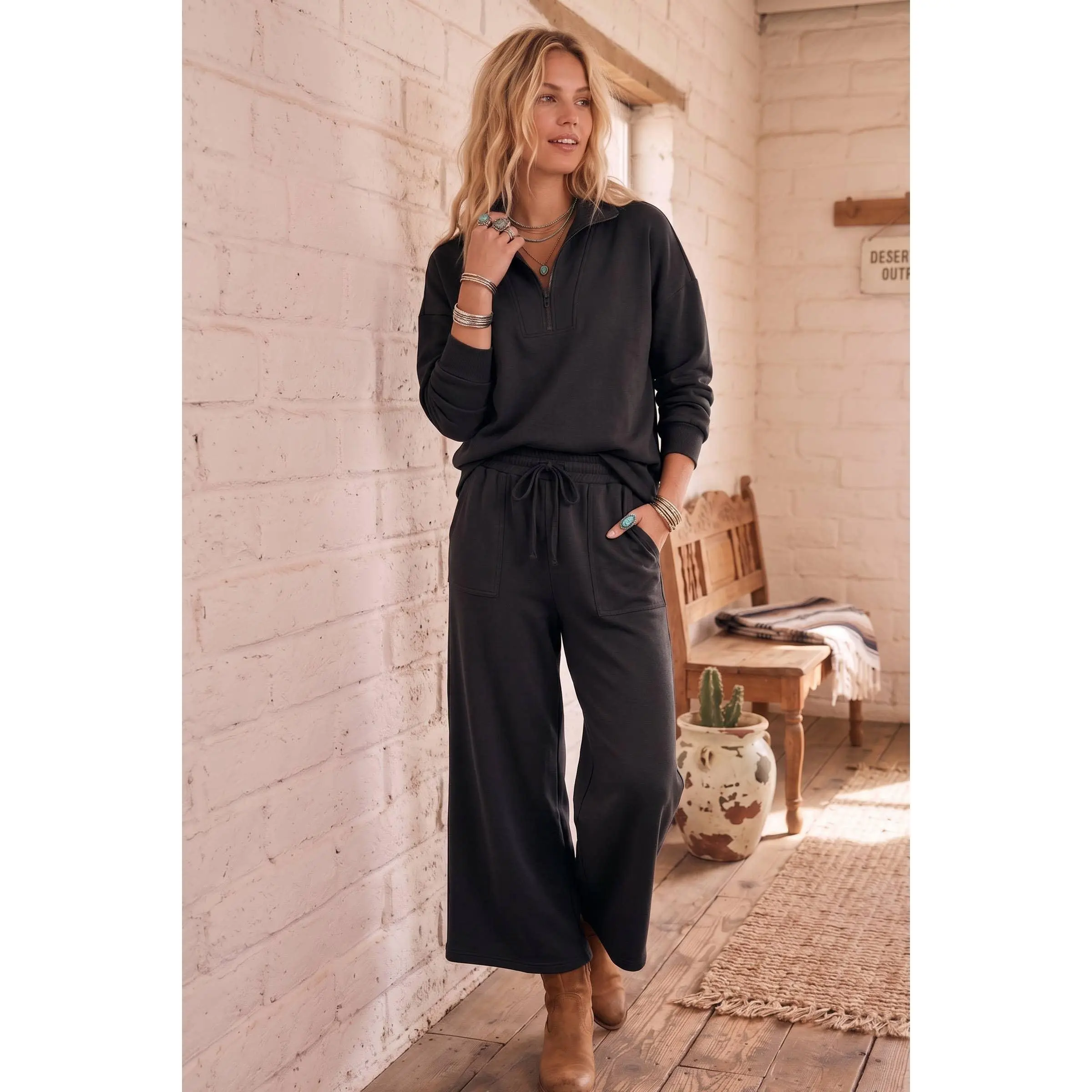 Black Scuba Pullover Pants Set