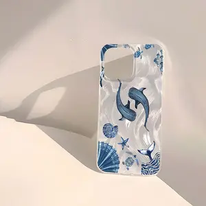 Blue Ocean Whale Shell Pattern Waterproof Anti-Fingerprint Shockproof Phone Case, Compatible with iPhone 11 12 13 14 15 Pro Max