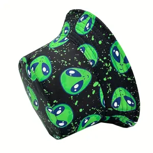 "Viral UFO-Inspired Alien Print Reversible Bucket Hat 👽 🌞   Retro Futuristic Sun-Ready Unisex Cap for Summer Adventures & Festival Vibes 2025"