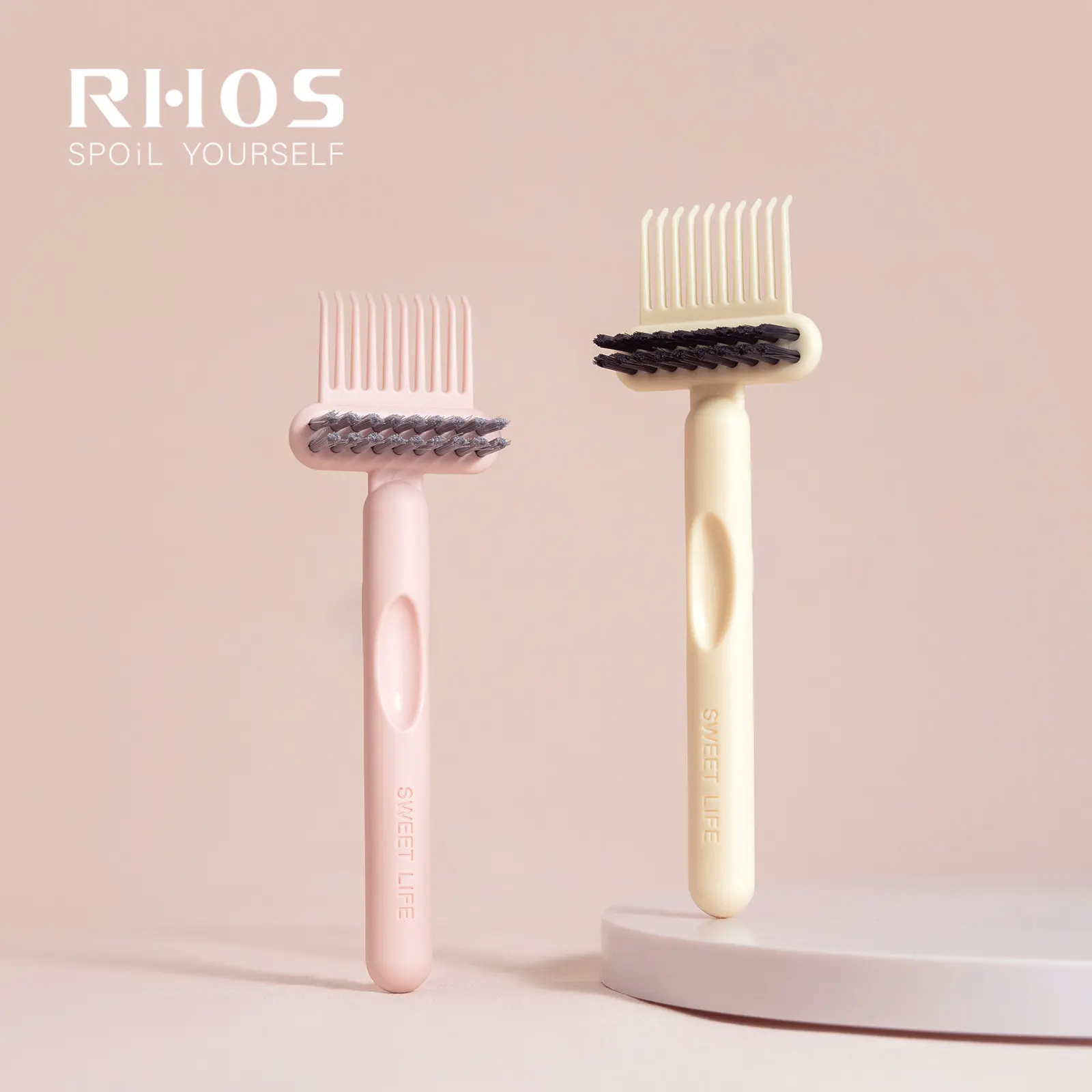 RHOS 2-Pack Reusable Hairbrush & Comb Cleaner Set - Dual-Sided Mini Nylon Bristle Rake, Portable Size for Salon and Home Use, Removes Hair, Dust, Lint & Product Build-Up, Lint Cleaning Tool