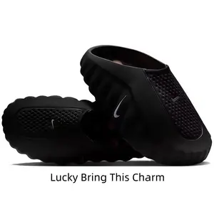 All Black Wave Edge Hollow Slide Sandals, Perforated Breathable Forefoot Non-Slip Thick Traction Sole Slip On Shower Beach Slides For Men Women