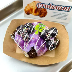 【Buy 3 get 1 free】Chocolate Blueberry Croissant Food-Grade Silicone Slow-Rising Rebound Squishy Fidget Toys for Stress Relief - Soft Squeeze Toys with Thick Creamy Slime Texture, Handmade Non-Toxic Sensory Toys transparent bag