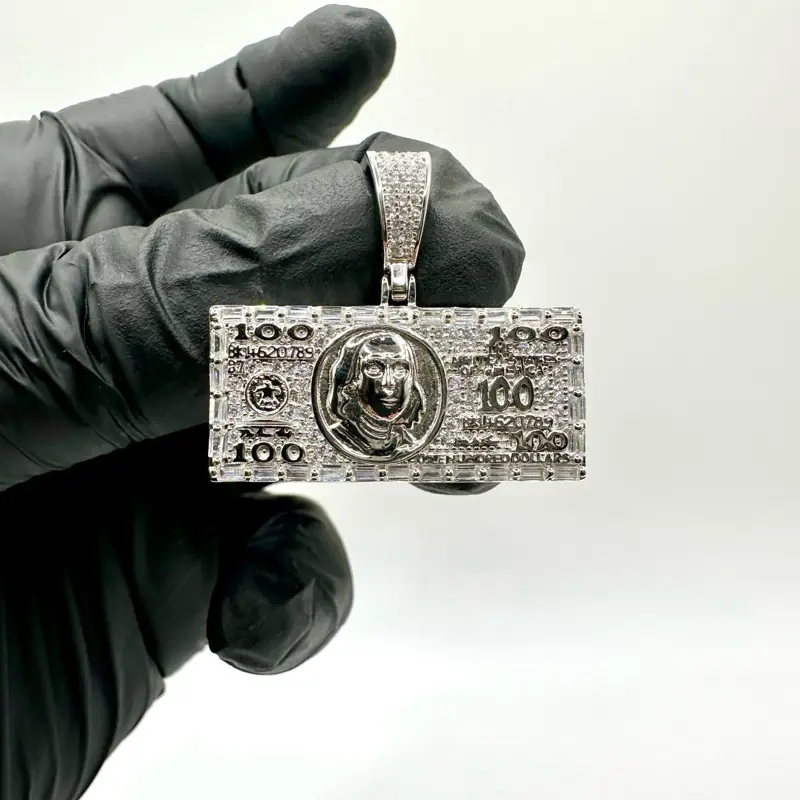 $100 Silver Bill Pendant  Shine Like Money in 925 Sterling Silver