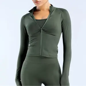Sculpting Full-Zip Cropped Jacket — Slim-Fit Stretch “Define” Top for Gym, Pilates, and Aesthetic Streetwear; Lightweight Full-Zip Long-Sleeve Cropped Jacket — Flattering Stretch Top for Gym, Loungewear, and Casual Wear