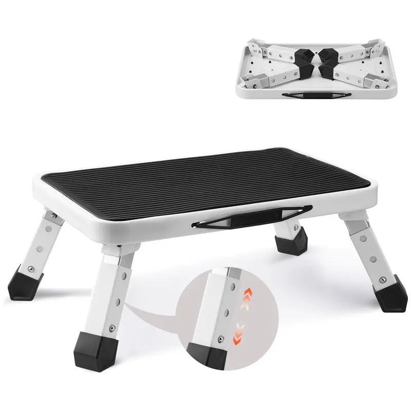 1 Step Folding Steel Step Stool 330 Lbs Capacity Adjustable Height Non Slip Home Furniture