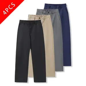 4-Pack Men’s Casual Dress Pants, Slim Fit, Slightly Elastic Waistband at Top, Quick Dry, Slight Stretch, Spring/Summer/Autumn Style