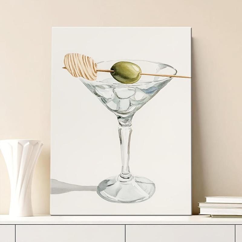 1 wood framed canvas art print Olive gouache on bamboo stick, modern wall decor for living room, office or kitchen, high quality white semi-gloss canvas, elegant home decor, living room decor | Minimalist art print