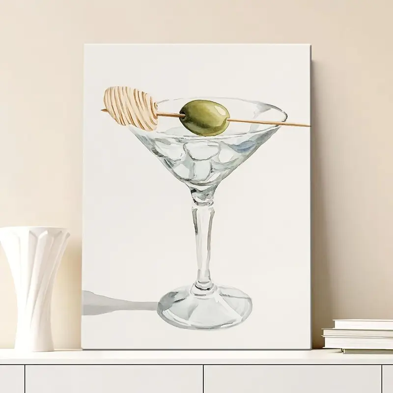 1 wood framed canvas art print Olive gouache on bamboo stick, modern wall decor for living room, office or kitchen, high quality white semi-gloss canvas, elegant home decor, living room decor | Minimalist art print