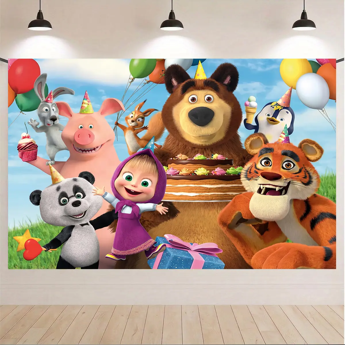 Masha and the Bear Print Tapestry - Cute Cartoon Wall Decor, Lightweight Polyester Kids Room Decor, Birthday Gift Ideas