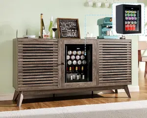 【Ships in 2 Boxes】AMERLIFE 60" Coffe Bar Cabinet with Built-in Beverage Refrigerator– Wine Bar Cabinet with 24 Cans Mini Fridge– Sideboard Buffet with Storage for Dining Room, Home Bar, or Office- Grey