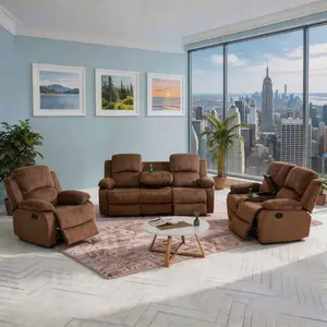 A AINEHOME Brown Pineapple Velvet Breathing Recliner Sofa Set 3-Piece Couch Living Room Sofa Set with Adjustable Backrest