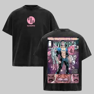Invincible Viltrumite War Comic Graphic T Shirt Acid Wash Oversized Vintage Heavyweight Cotton Tee Omni Man Mark Grayson Streetwear Gym Pump Cover Image Comics Superhero Casual Top Men Women Fits