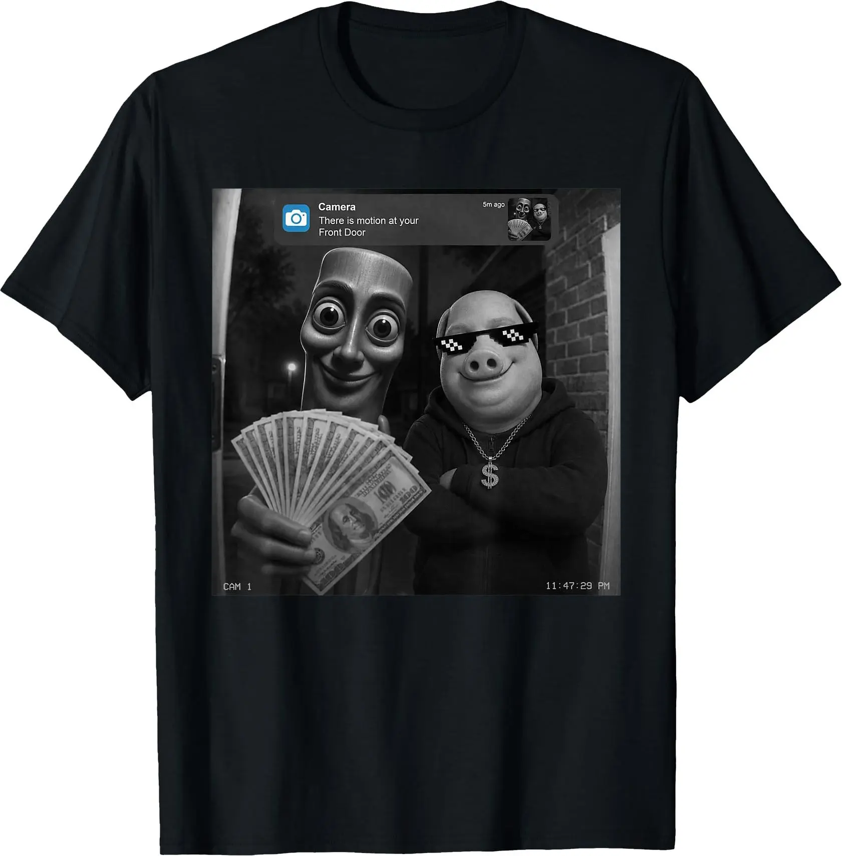 Men's T-Shirt - Tung Sahur John Pork "There is Motion at Your Front Door" Meme Brainrot Funny Graphic Top, Meme Shirts, Men's T Shirts