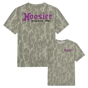 Classic Bottomland Camo Hoosier Shirt, Retro Racing Tire Camo Tee, Mossy Oak Style Bottomland Racing Top, Men's Camouflage Motorsports Shirt