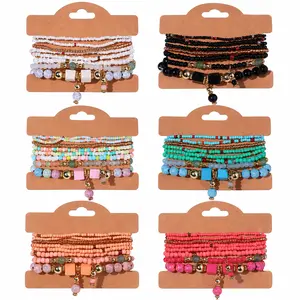 6 Sets Bohemian Bracelet Sets for Women| Beaded Bracelets for Women| Stackable Stretch Boho Bracelets for Women| Multi-color Bracelets Dainty Jewelry Gifts