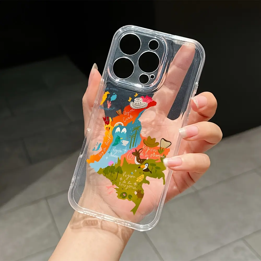 Phone Case - Columbia Map Design Phone Case, compatible with Iphone 17, 16E, 16, 15, 14, 13, 12, 11 Pro Max, Mini, Air, XR, XS, X, 7, 8 Plus, transparent TPU material, soft back