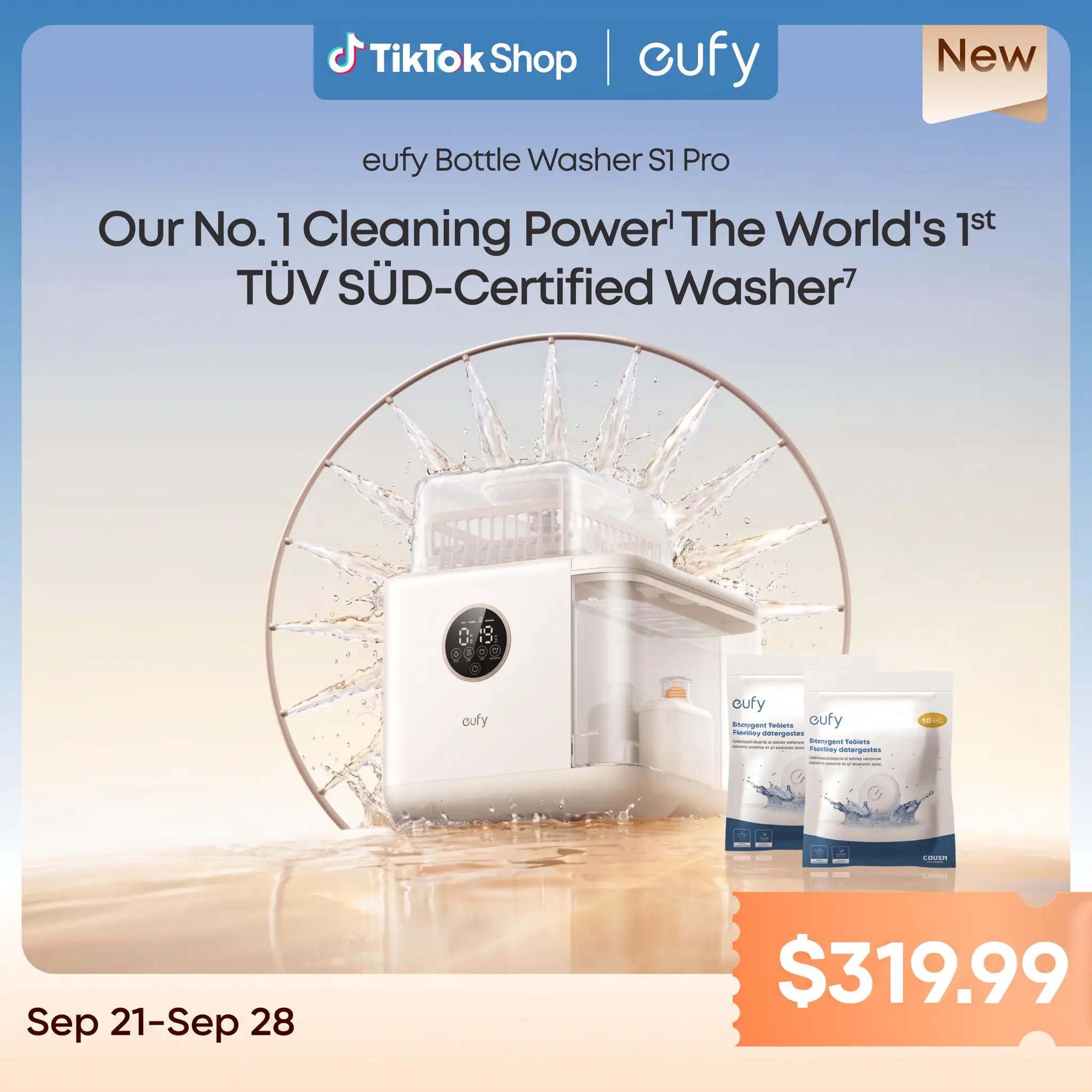 eufy Baby Bottle Washer S1 Pro & S1 - Built-in Water Softener, 3D HydroBlast Washer, 212°F Steam Sterilizer, Fast Dryer, 10-Bottle Capacity, Smart App Control, Hands-Free, FSA-HSA Eligible, 360-Degree Clean, 0-3 Months Use, 72-Hour Temperature Retention