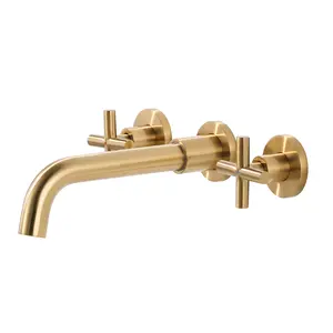 Wall Mount Bathroom Faucet - WOWOW Brushed Gold Bathroom Sink Faucet - 2 Handle Wall Mount Vessel Sink Faucet Rough in Brass Valve Included
